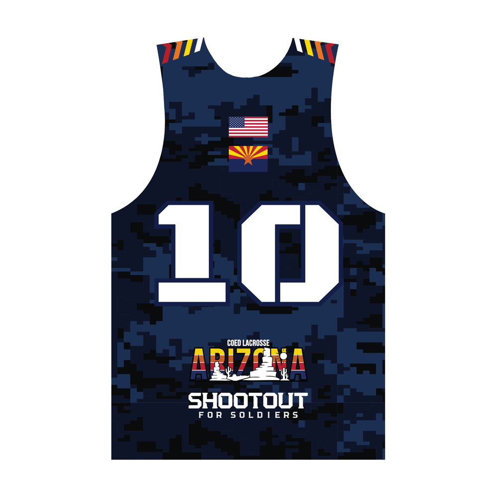 2026 Shootout for Soldiers men’s reversible pinnie, navy back view