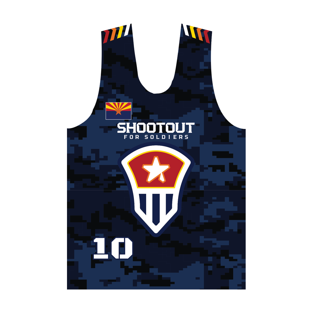 2026 Shootout for Soldiers men’s reversible pinnie, navy front view