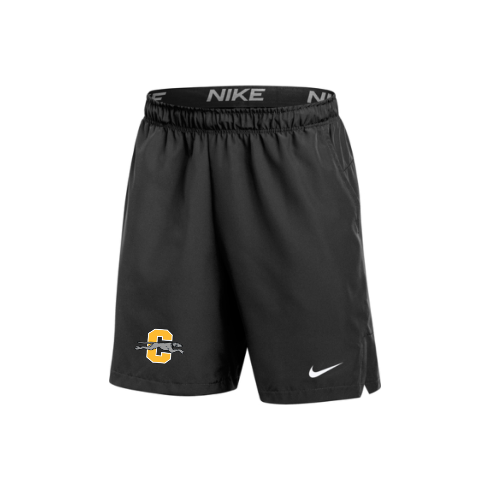 Black Nike Team Flex shorts with CHS Greyhound right-thigh decoration