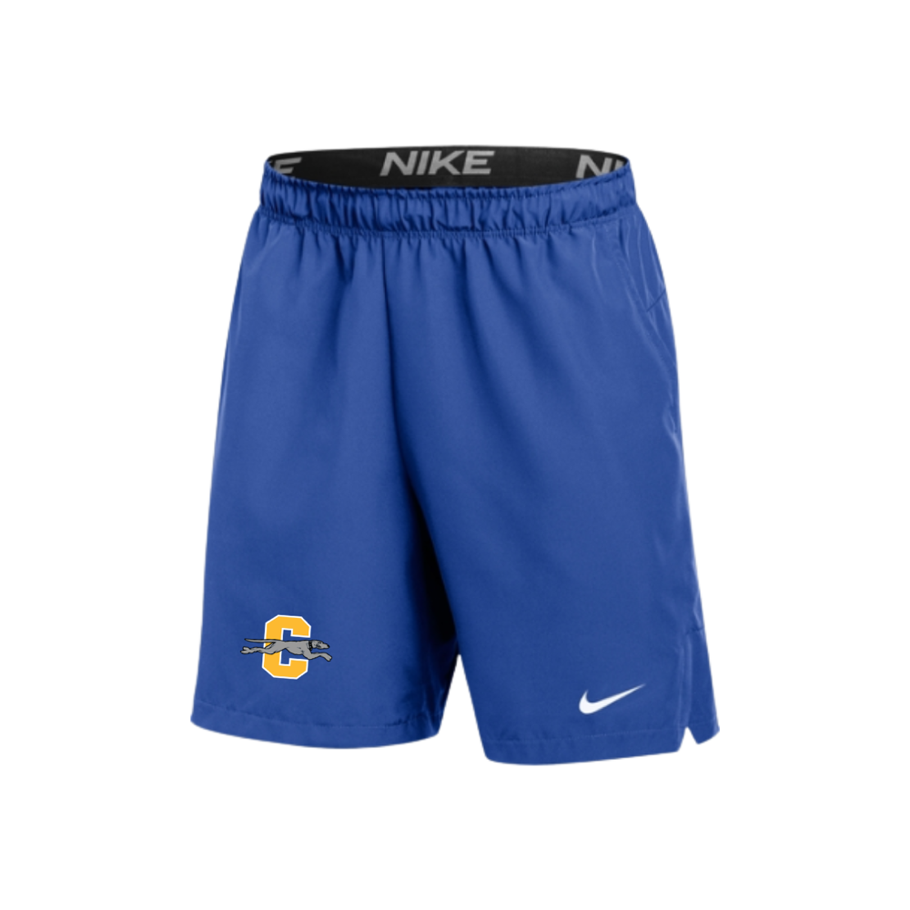 Royal Blue Nike Team Flex shorts with CHS Greyhound right-thigh decoration