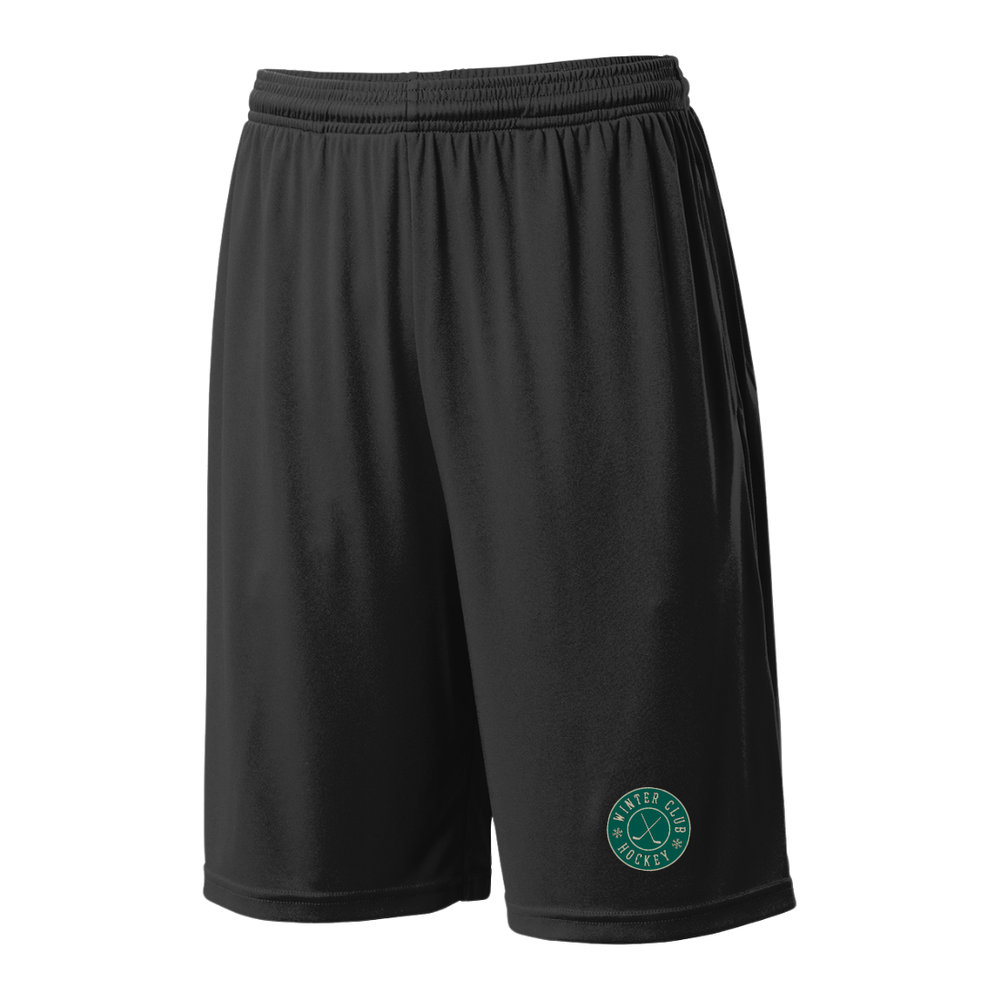 Sport-Tek PosiCharge Competitor Pocketed Short in black with the Winter Club Hockey logo on a pure white background