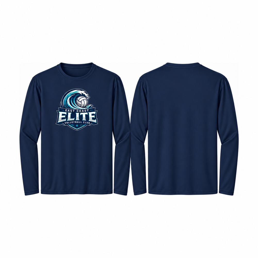 Navy parent long-sleeve shirt with team chest crest and plain back; no name or number