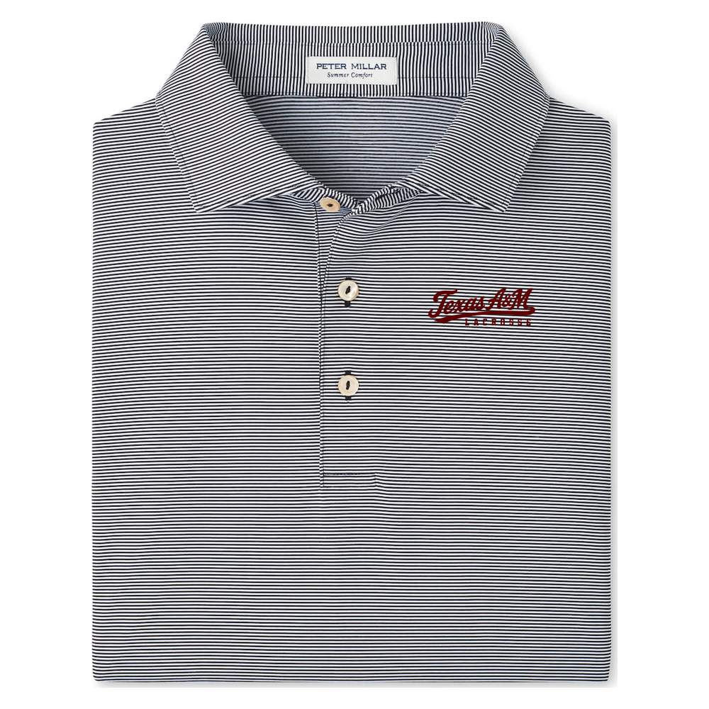 Texas A&M Lacrosse Peter Millar Jubilee Striped Polo - Black