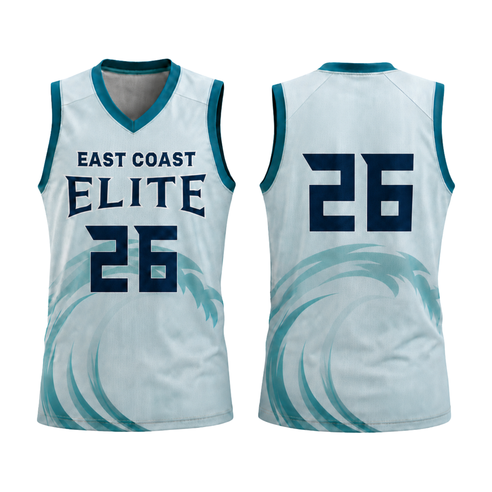Surge Volleyball — White/Teal Sleeveless Jersey — approved team design