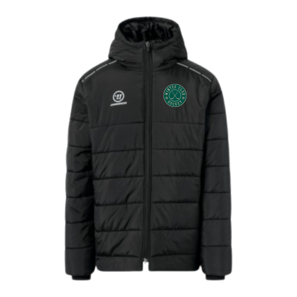 Warrior Stadium Jacket SR in black with the Winter Club Hockey logo on a pure white background