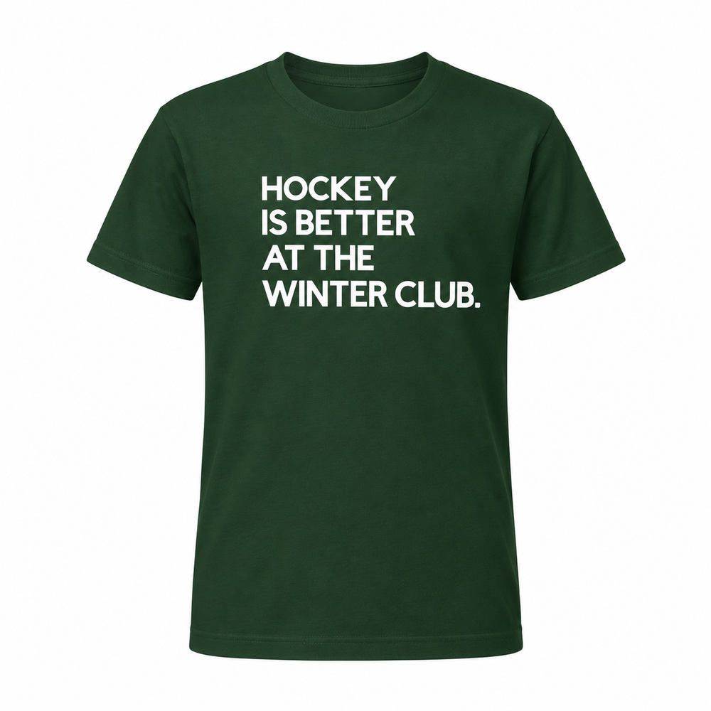 Youth Winter Club Bella + Canvas T-Shirt - Hockey Is Better — Forest — front