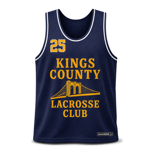 Kings County Lacrosse reversible pinnie, navy side front