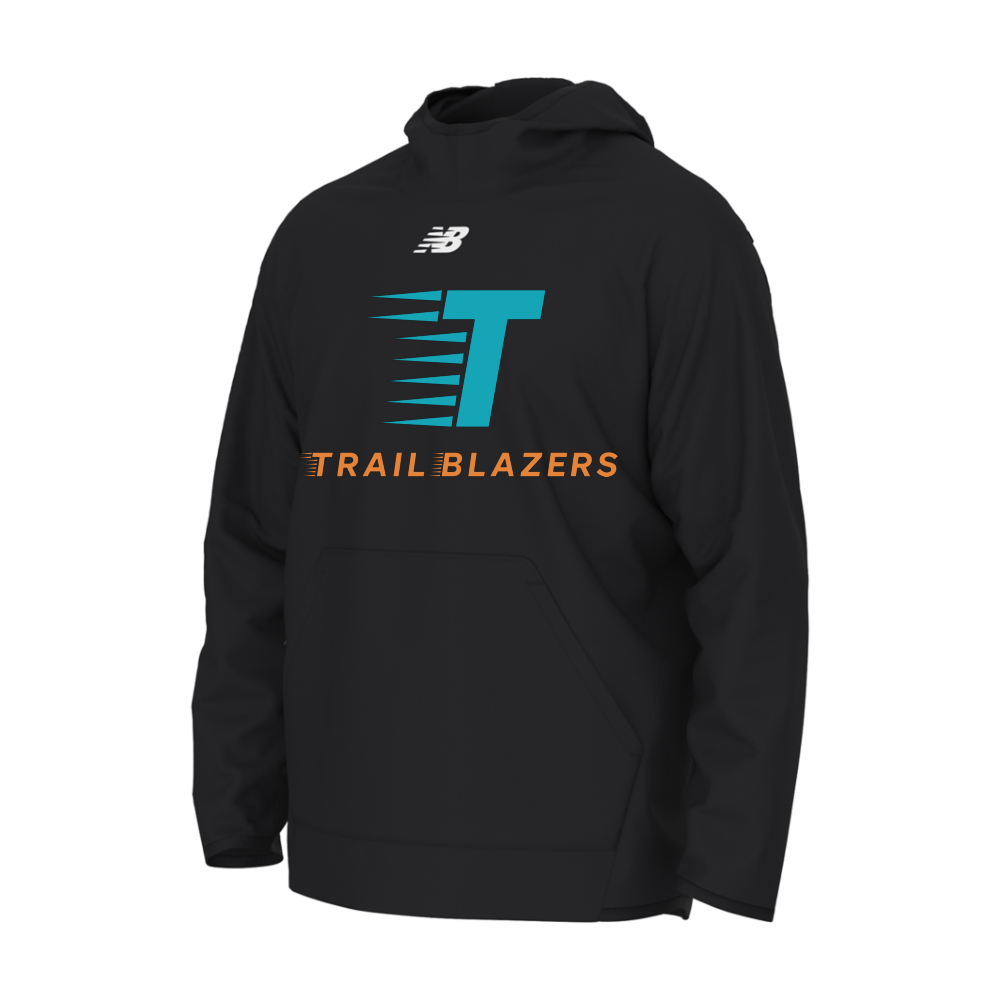 Trailblazers New Balance Zone Tech Hoodie in black with the original teal and orange Trailblazers print
